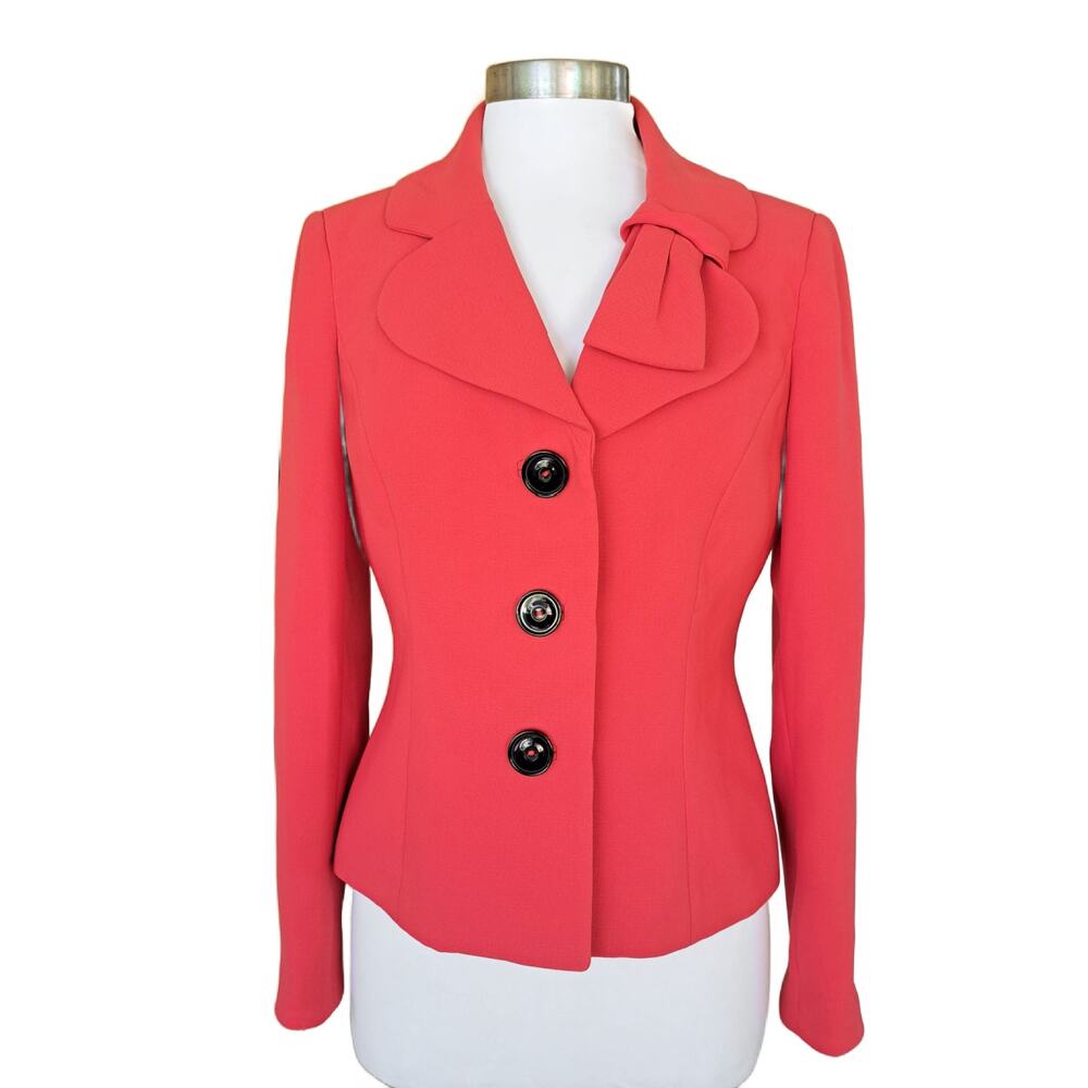 Kasper Red Bow Collar Jacket Blazer Size 6 Office Holiday